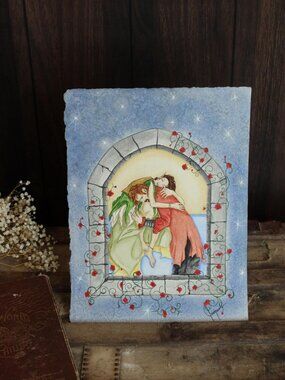 Original 15"x12" Acrylic Artwork Painting, Romantic Medieval Fairy Fantasy Art,